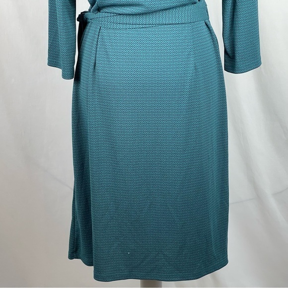 LOFT Teal & Black Wrap Dress With Fabric Belt - Picture 7 of 11